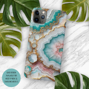 Coque iPhone 16 Pro Max Chic bleu sarcelle foncé rose doré motif marbre