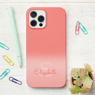 Coque iPhone 12 Pro Max Chic Coral Ombre Nom Lettre initiale Monogramme