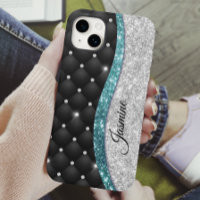 Chic fille faux paillettes argent noir sarcelle mo