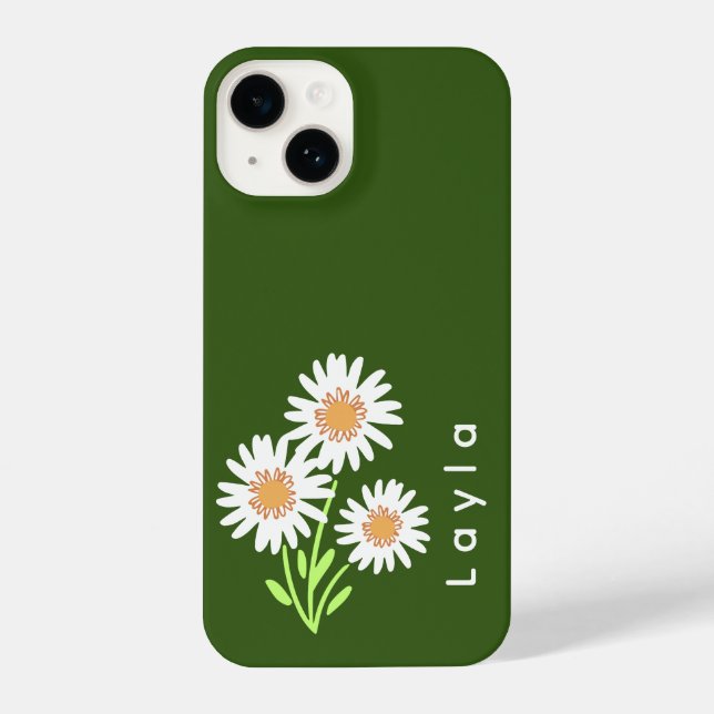 Coque iPhone Chic Moderne Monogramme Vert & Blanc Floral (Verso)