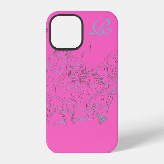 Coque iPhone Chic rose Bee Monogram Coque-coque iphone (Verso)