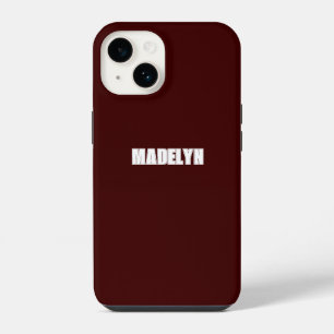 Coque Pour iPhone 14 Chic Rouge Foncé &Blanc écriture Nom Personnalisé
