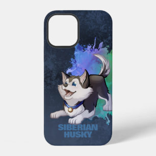 Coque iPhone 12 Chien chicot sibérien noir et blanc