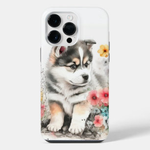 COQUE POUR POUR iPhone 14 PRO MAX CHIEN CHIOT HUSKY DE SIBÉRIE À L'AQUARELLE