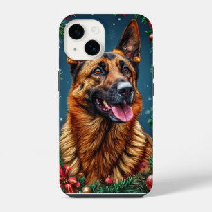 Coque Pour iPhone 14 Chien de berger allemand avec décoration de Noël