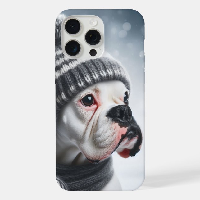 Coque iPhone Chien de boxe en hiver (Verso)