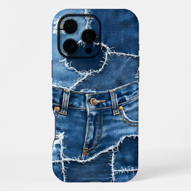 Coque iPhone Chien Patchwork Art Denim (Verso)