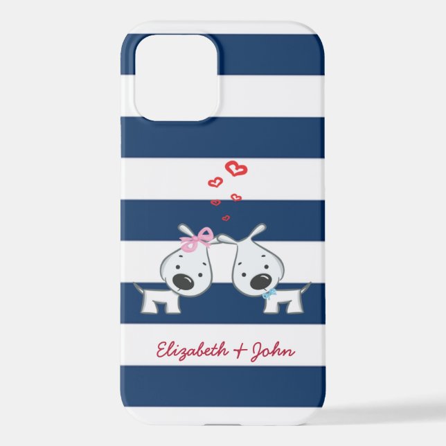 Coque iPhone Chiens adorables en amour sur Striped-Personnalisé (Verso)