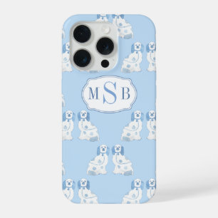 Chiens en porcelaine bleue et blanche Monogramme t