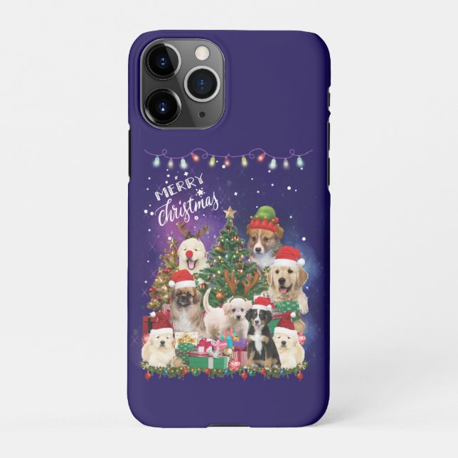 Coque iPhone Chiens Joyeux Noël Lumière (Dos)