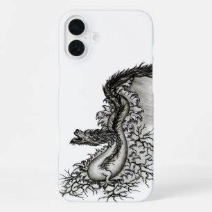 Coque iPhone 16 Plus Chine Dragon, noir et blanc Design en Tattoostyl