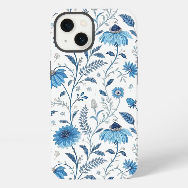 Coque iPhone Chinoiserie Blue Echinacea Pattern (Verso)