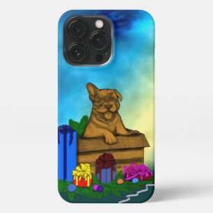 Etui iPhone 13 Pro Chiot dans une boîte, Joyeux Noël