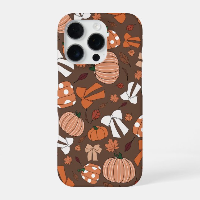 Coque iPhone Chocolate Brown White and Orange Cute Pumpkin Bows (Verso)