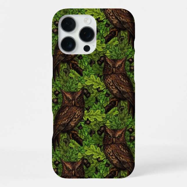 Coque iPhone Chouettes dans le chêne, vert et marron (Verso)