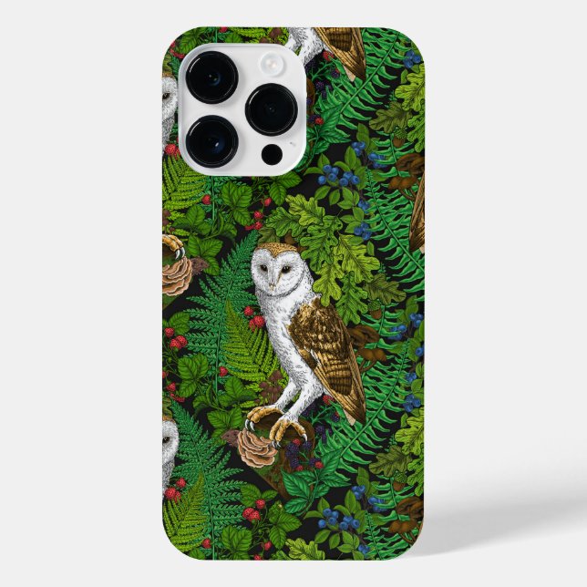 Coque iPhone Chouettes, fougères, chênes et baies (Verso)