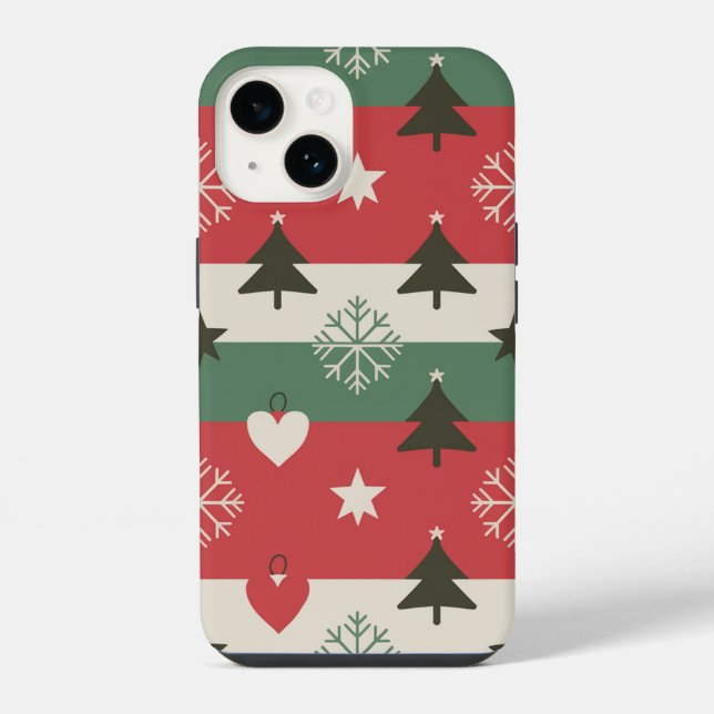 Coque iPhone Christmas trees and white snow (Verso)