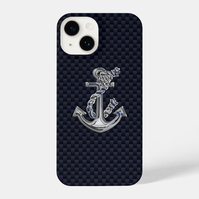 Coque iPhone Chrome Ancre nautique sur l'impression de fibre de (Verso)