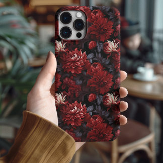 Coque iPhone 16 Pro Chrysanthème Rouge Gothique Fleurs Sombres