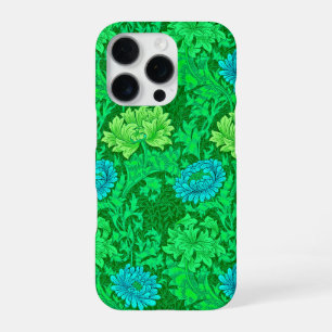 Coque iPhone 16 Pro Chrysanthèmes William Morris, vert citron et aqua