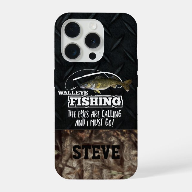 Coque iPhone Citation de pêche Camo Funny Walleye Nom Angler (Verso)