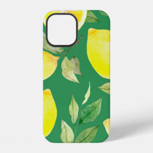 Coque iPhone 12 citron, motif aquarelle, fond, fruit, papier peint