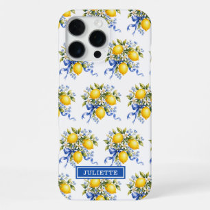 Coque iPhone 16 Pro Max Citrons à l'aquarelle avec monogramme de fleurs bl