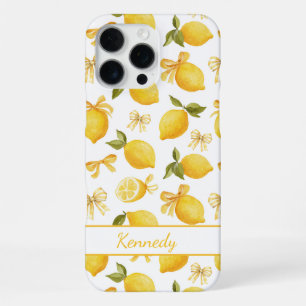 Coque iPhone 16 Pro Max Citrons à l'aquarelle avec rubans coquettes monogr