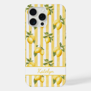 Citrons à l'aquarelle sur monogramme à rayures jau