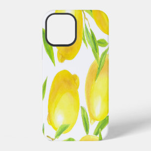 Coque iPhone 12 Citrons et feuilles à l'aquarelle : motif.