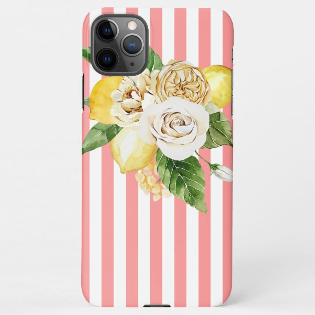 Coque iPhone Citrons et roses à rayures roses (Dos)