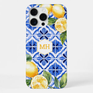 Coque iPhone 16 Pro Max Citrons Jaunes Méditerranéens à Monogramme Personn
