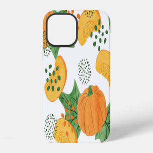 Coque iPhone 12 Citrouille aquarelle légume : orange sans couture