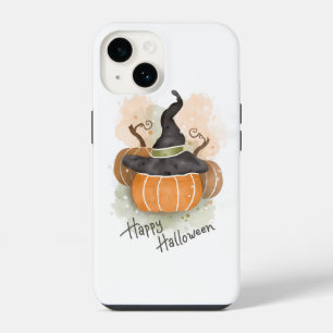 Coque Pour iPhone 14 Citrouille d'Halloween avec Casquette de sorcière
