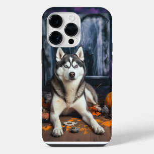 Coque Pour Pour iPhone 14 Pro Max Citrouilles Épouvantables Halloween Husky Sibérien