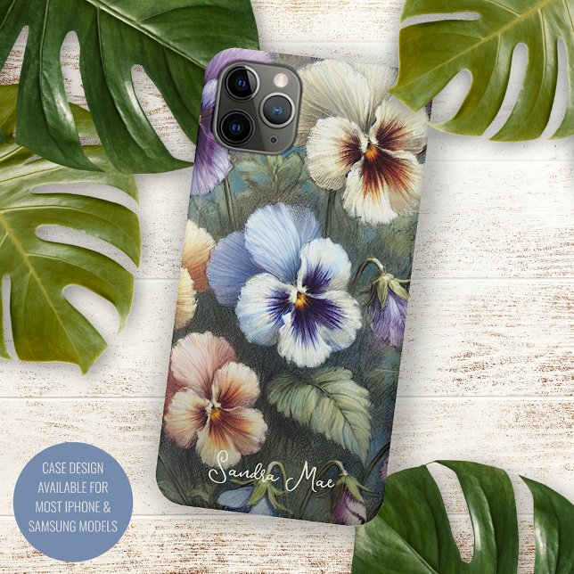 Coque iPhone Classy Chic Pansies Beaux Art Botanique Peinture (Créateur téléchargé)