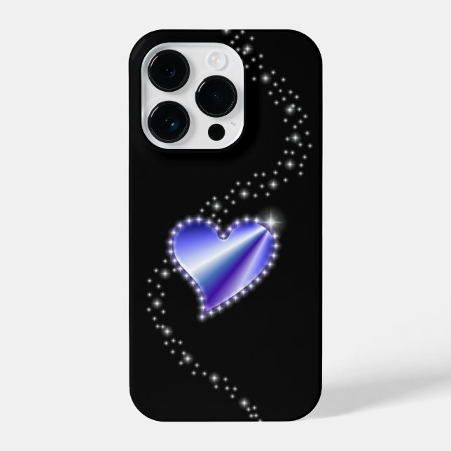 Coque iPhone Coeur arc-en-ciel violet avec étoiles sur noir (Verso)