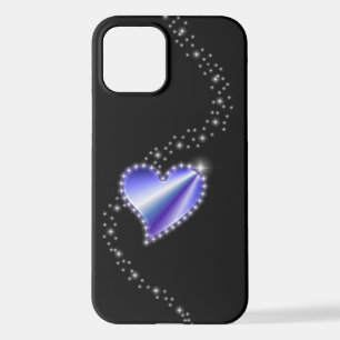 Coque iPhone 12 Coeur arc-en-ciel violet avec étoiles sur noir