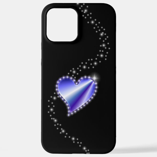 Coque iPhone Coeur arc-en-ciel violet avec étoiles sur noir (Verso)