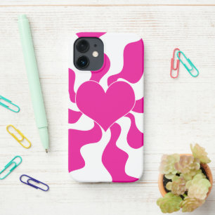 Coque iPhone 12 Mini Coeur d'amour en Magenta et Blanc