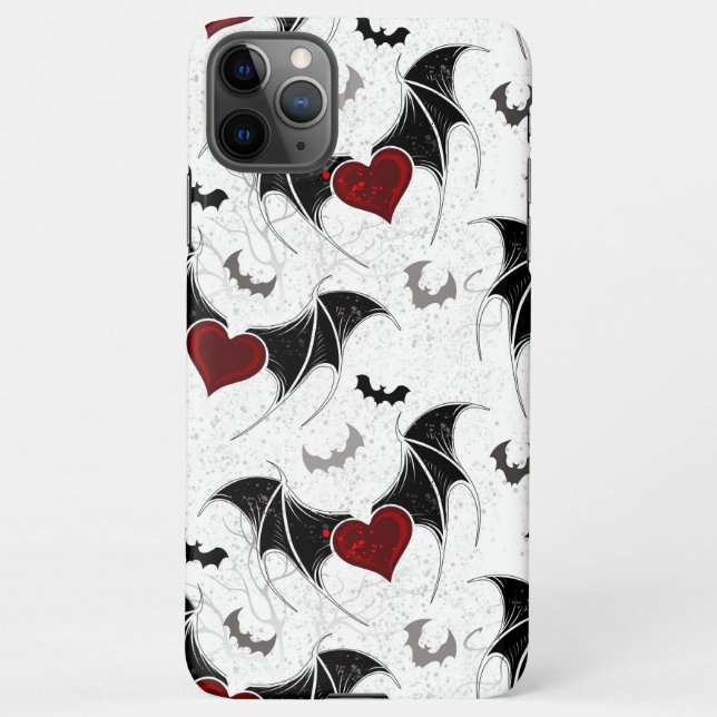 Coque iPhone Coeur d'Halloween avec ailes de chauve-souris noir (Dos)