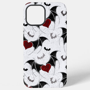 Coque iPhone 12 Pro Max Coeur d'Halloween avec ailes de chauve-souris noir
