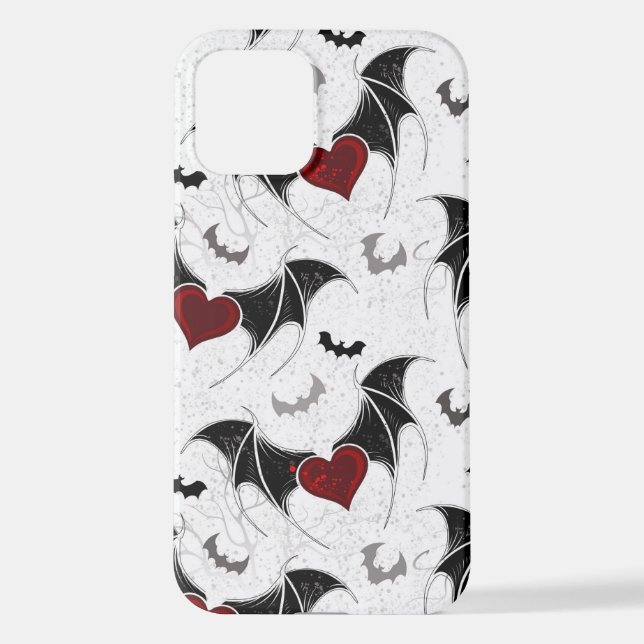 Coque iPhone Coeur d'Halloween avec ailes de chauve-souris noir (Verso)