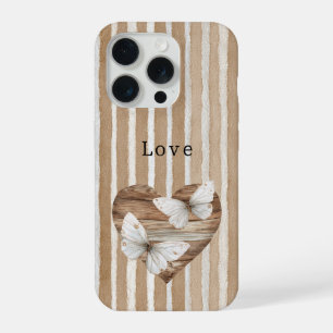 Cœur en bois faux marron Papillons blancs Amour