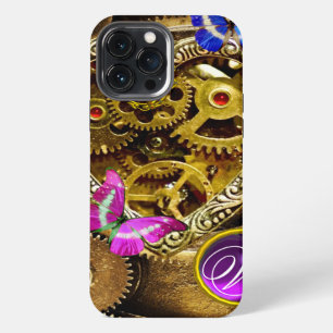 ETUI iPhone 13 PRO MAX CŒUR STEAM PUNK, ENGRENAGES, GEMMES, MONOGRAMME DE