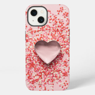 Etui iPhone 13 cœurs avec des paillettes de confettis