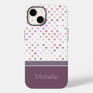 Coque Pour iPhone 14 Cœurs de Passion Pastel Nom Personnalisé