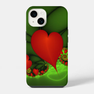 Coque Pour iPhone 14 Coeurs rouges Lime vert Moderne Art Abstrait fract