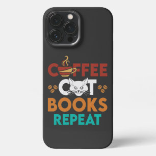 Etui iPhone 13 Pro Max Coffee Cat Books Repeat, Lecture de café Amoureux 