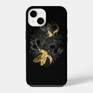 Coque Pour iPhone 14 Colibri noir et or